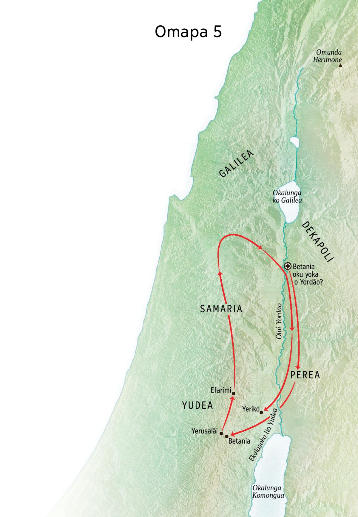 Omapa yatiamẽla kupange Woku Kunda wa Yesu oku kongelamo o Betania, o Yeriko, kuenda o Perea
