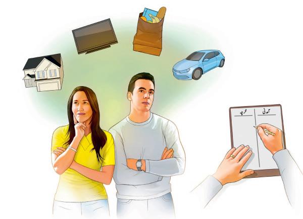 میاں بیوی اپنے خرچوں کا حساب لگا رہے ہیں۔‏