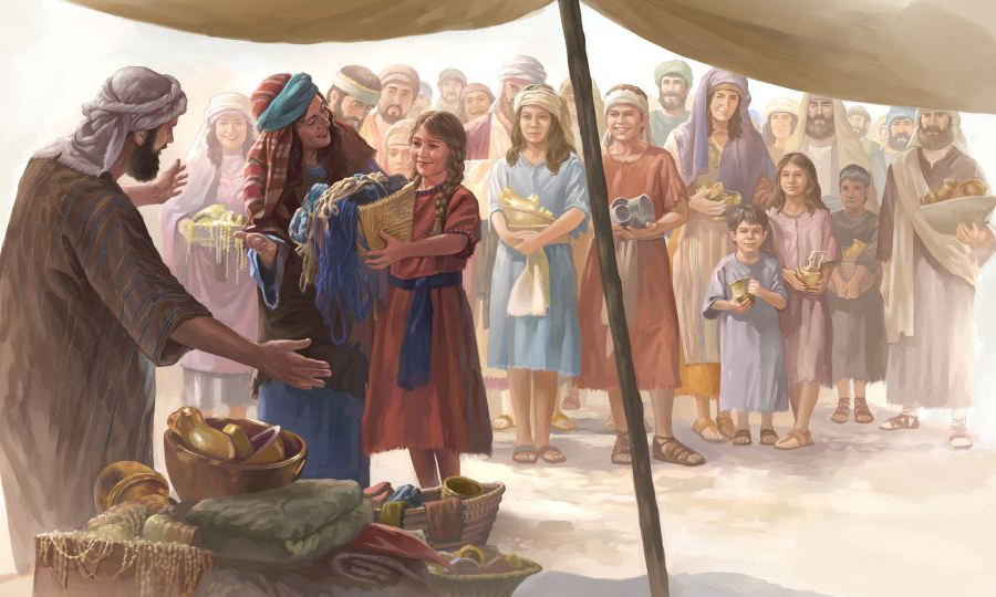 بنی‌اِسرائیل خیمۂ‌اِجتماع بنانے کے لیے اپنی خوشی سے چیزیں لا رہے ہیں۔‏