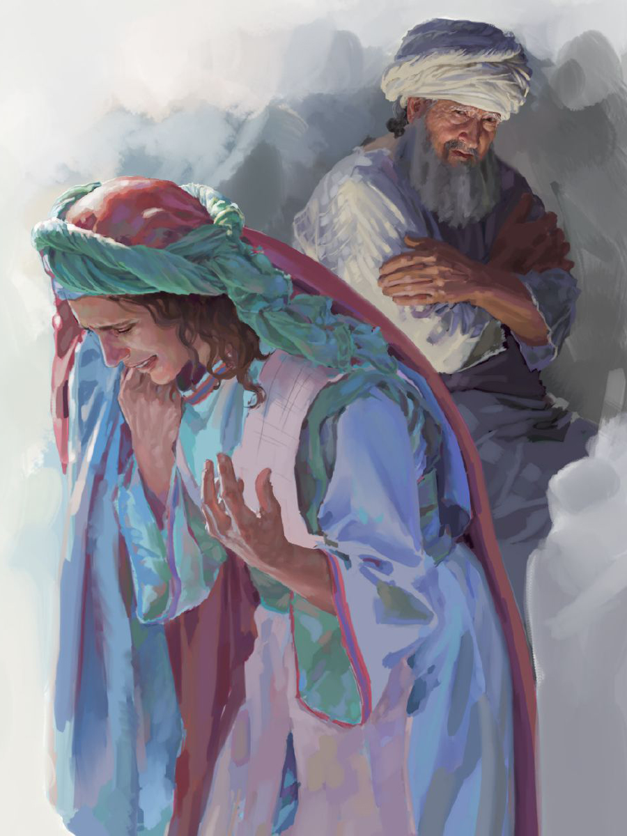 حنّہ یہوواہ سے دُعا کر رہی ہیں اور رو رہی ہیں اور عیلی اُنہیں دیکھ رہے ہیں۔‏