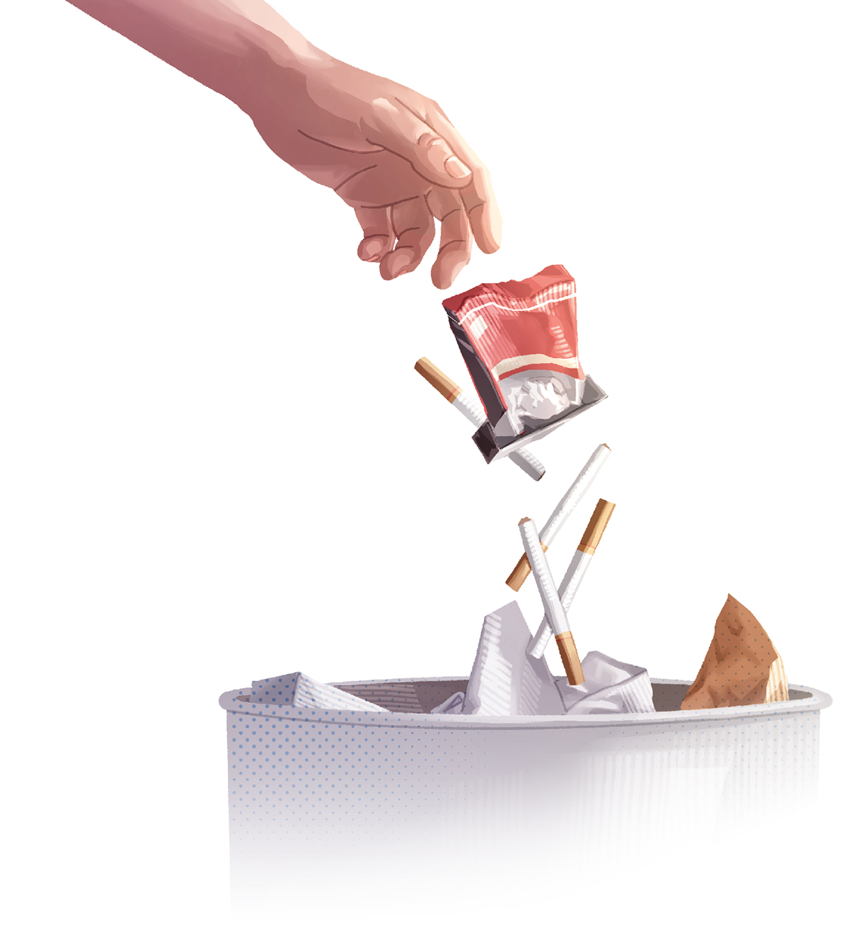 ایک آدمی سگریٹیں کچرے میں پھینک رہا ہے۔‏