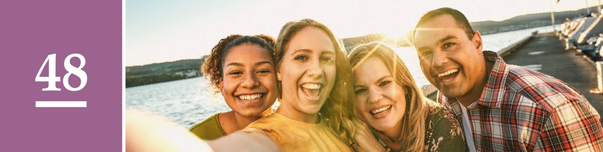 سبق نمبر 48.‏ چار دوست سیلفی لے رہے ہیں۔‏