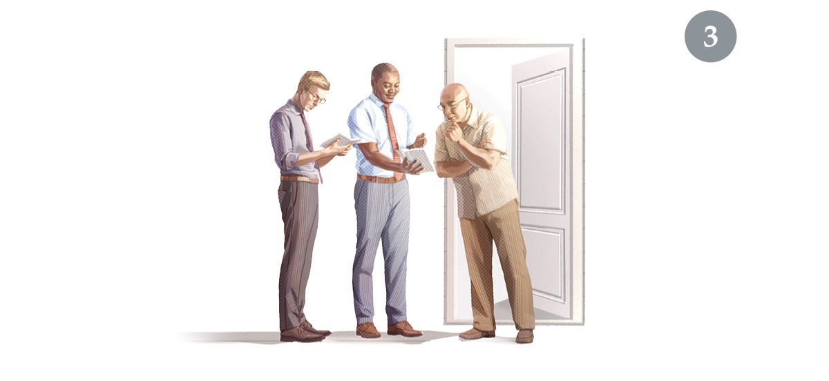 3.‏ وہ بزرگ ایک آدمی کو اُس کے گھر جا کر بائبل کا پیغام سنا رہا ہے۔‏