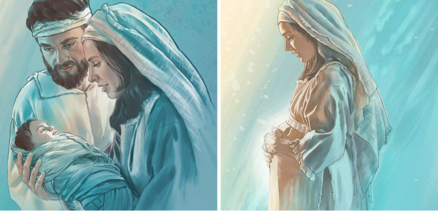 مریم حمل کی حالت میں اور یسوع کی پیدائش کے بعد