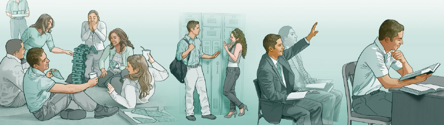 ایک نوجوان بھائی بائبل کا ذاتی مطالعہ کر رہا ہے، اِجلاس میں جواب دے رہا ہے، ایک ایسی لڑکی سے دوستی کرنے سے اِنکار کر رہا ہے جو یہوواہ کی گواہ نہیں ہے، ایسی تفریح کر رہا ہے جو یہوواہ کے معیاروں کے مطابق ہے۔‏