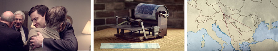 تصویروں کا مجموعہ:‏ ویڈیو ”‏پابندی نہ توڑ سکی، بھراواں دا اتحاد“‏ سے کچھ مناظر۔ 1.‏ ایک نقشے میں مشرقی یورپ کے وہ ملک دِکھائے گئے ہیں جن میں ہمارے کام پر پابندی تھی۔ 2.‏ ایک مشین جس کے ذریعے مواد چھاپا جاتا ہے۔ 3.‏ رومانیہ میں ہمارے بھائی ایک دوسرے سے گلے مل رہے ہیں۔‏