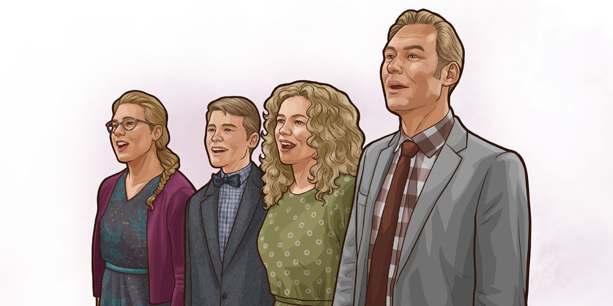 ایک گھرانہ اِجلاس میں گیت گا رہا ہے۔‏