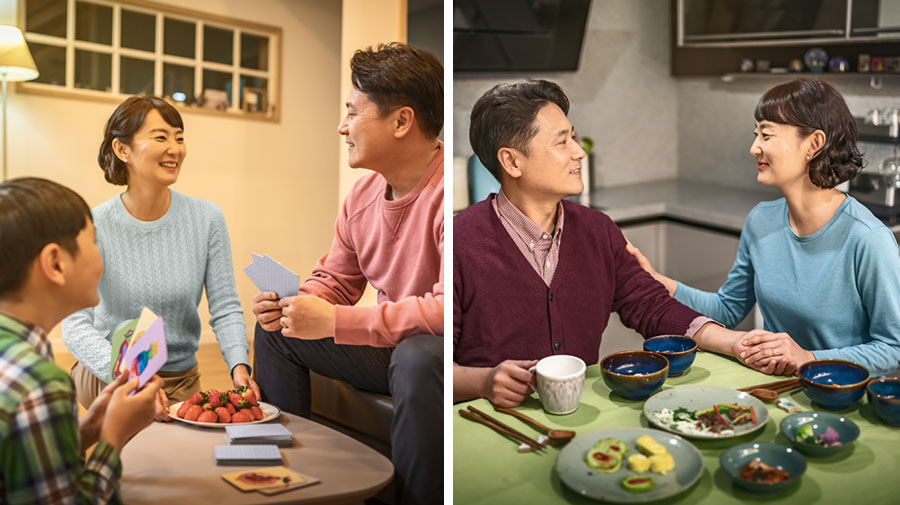 ایک بہن بڑے دھیان سے اپنے غیرایمان شوہر کی بات سُن رہی ہے جو اُسے اپنے دن کی مصروفیات کے بارے میں بتا رہا ہے۔ بعد میں وہ اپنے شوہر اور بیٹے کے ساتھ گیم کھیل رہی ہے۔‏