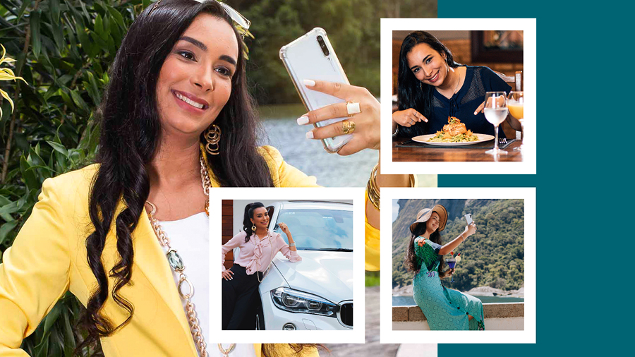 تصویروں کا مجموعہ:‏ ایک جوان بہن اپنی تصویریں بنا رہی ہے تاکہ اِنہیں سوشل میڈیا پر ڈال سکے۔ 1.‏ وہ اپنی سیلفی لے رہی ہے۔ 2.‏ وہ ریسٹورنٹ میں اُس کھانے کے ساتھ اپنی تصویر بنا رہی ہے جو اُس نے آرڈر کِیا ہے۔ 3.‏ وہ اُس جگہ اپنی سیلفی لے رہی ہے جہاں وہ گھومنے گئی ہے۔ 4.‏ وہ ایک مہنگی گاڑی کے ساتھ کھڑے ہو کر تصویر بنا رہی ہے۔‏