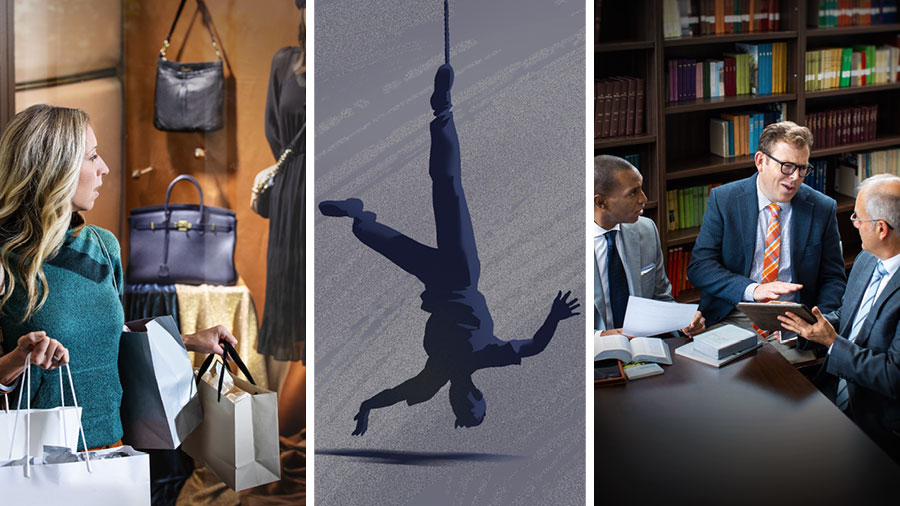 تصویروں کا مجموعہ:‏ 1.‏ ایک بھائی غرور کی وجہ سے دوسرے بھائیوں کی ہدایت سننے سے اِنکار کر رہا ہے۔ 2.‏ ایک آدمی کے پاؤں میں پھندا لگا ہے اور وہ اُلٹا لٹکا ہوا ہے۔ 3.‏ ایک بہن نے پہلے سے ہی بہت سی چیزیں خریدی ہوئی ہیں۔ لیکن وہ اَور زیادہ چیزیں خریدنا چاہتی ہے۔‏