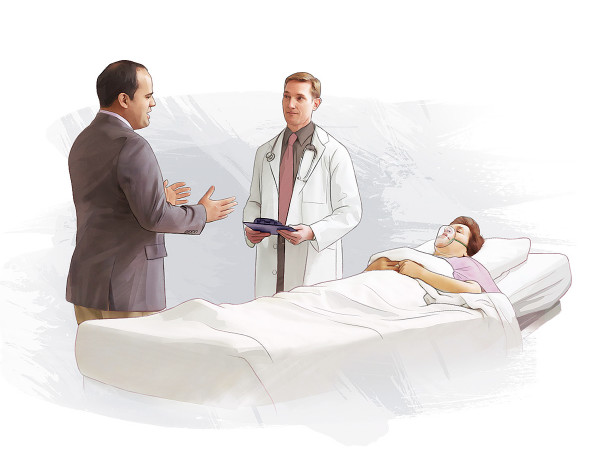 Khi người phụ nữ nằm viện, người có tư cách pháp lý nói chuyện với bác sĩ