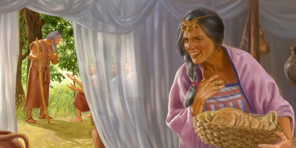 Ở trong lều, Sa-ra nghe thiên sứ nói chuyện với Áp-ra-ham