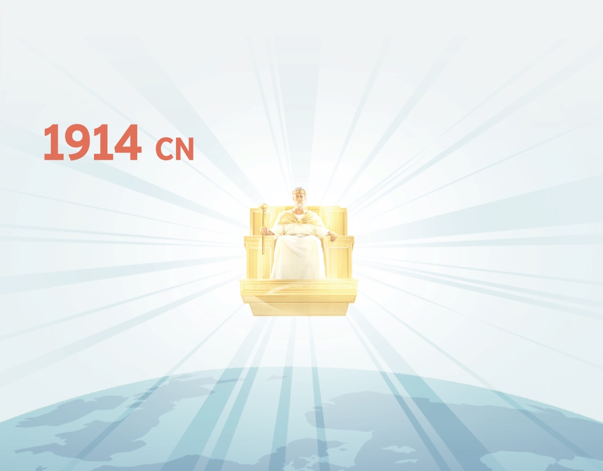 Chúa Giê-su cai trị trái đất từ ngôi trên trời vào năm 1914. Từ ngài tỏa ra những tia sáng.