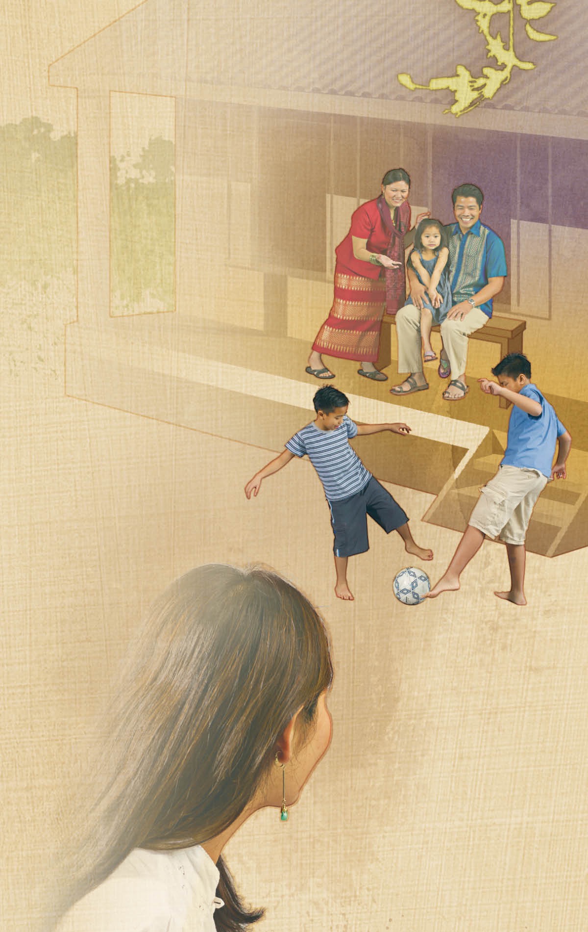 Chị Vân quan sát hàng xóm của mình là anh Kha, chị Ny và các con họ