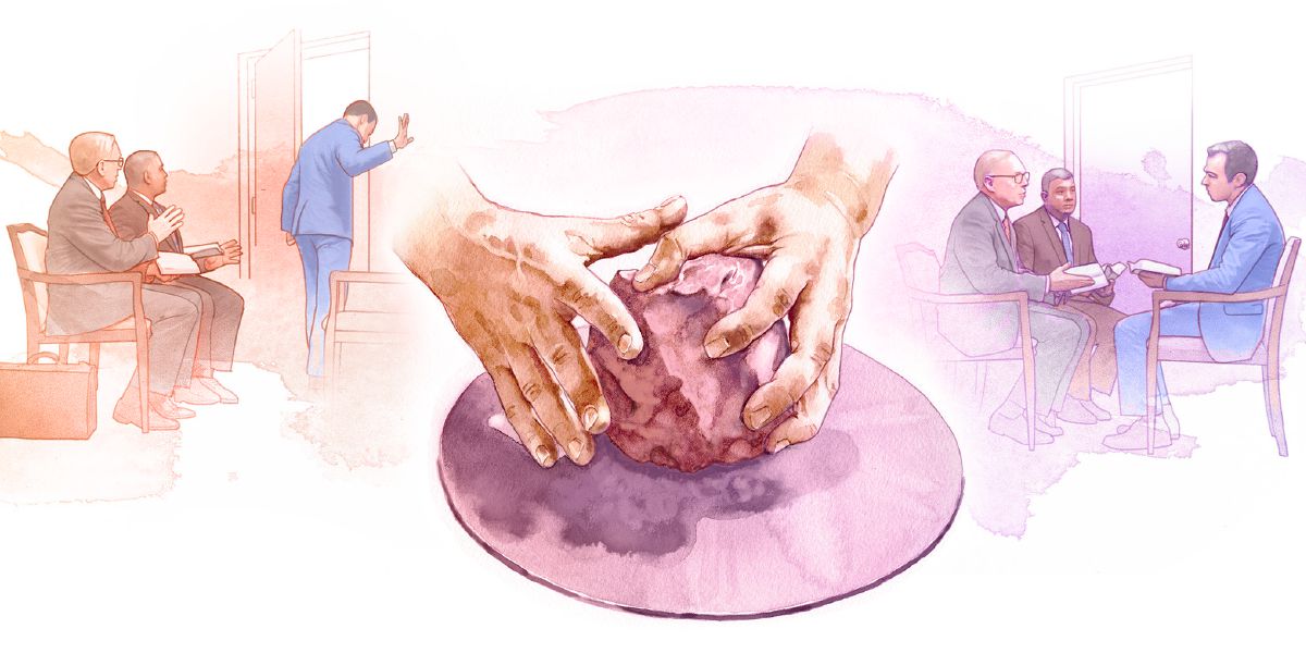 Một anh Nhân Chứng bỏ đi khỏi hai trưởng lão nhưng sau đó trở lại nói chuyện với họ. Đây là ví dụ về việc một người đang được Thợ Gốm Vĩ Đại uốn nắn