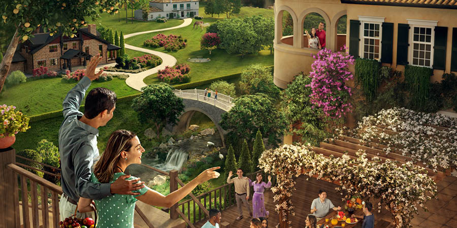 Một cặp vợ chồng trong địa đàng đang vẫy tay chào bạn bè của họ.