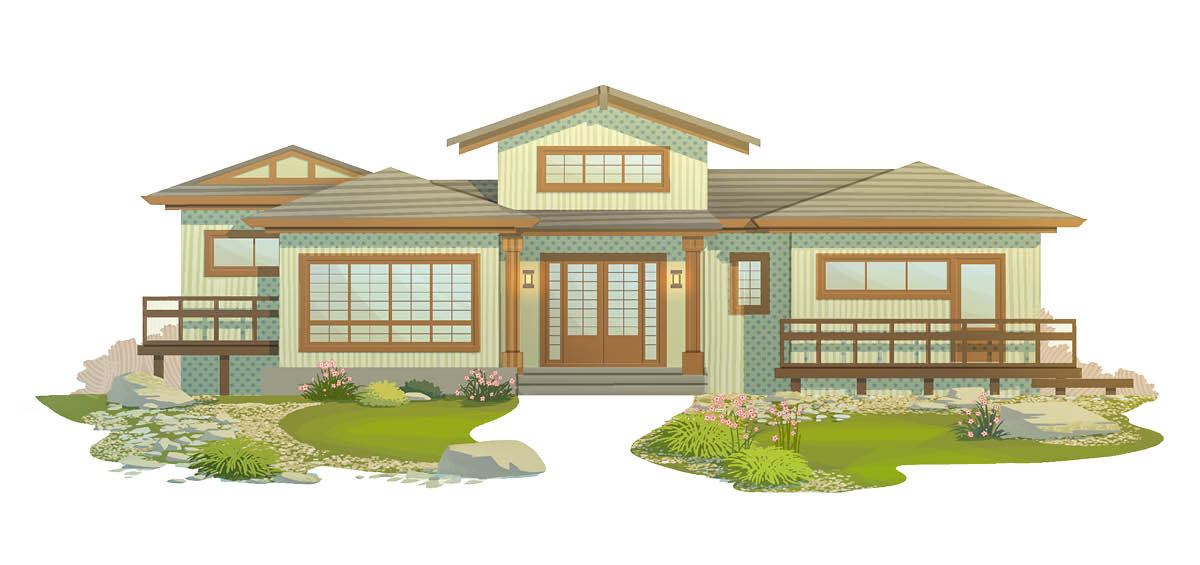 B. Rumah yang sama dipulihkan. Semuanya cantik dan kemas.