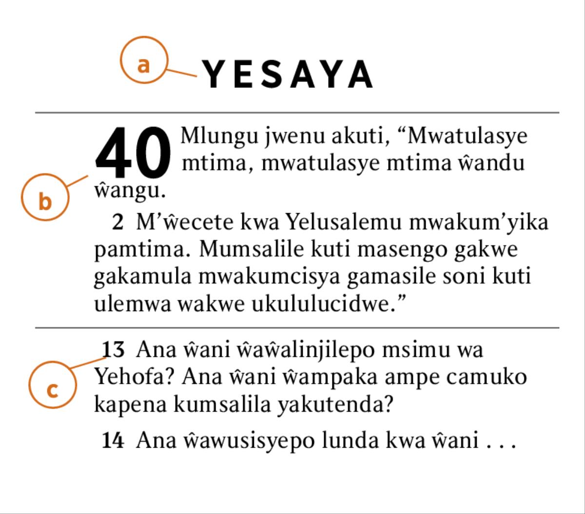 Ndime ja m’Baibulo jakulosya mwampaka tumanyilile a) buku ja m’Baibulo, b) caputala, ni c) ndime