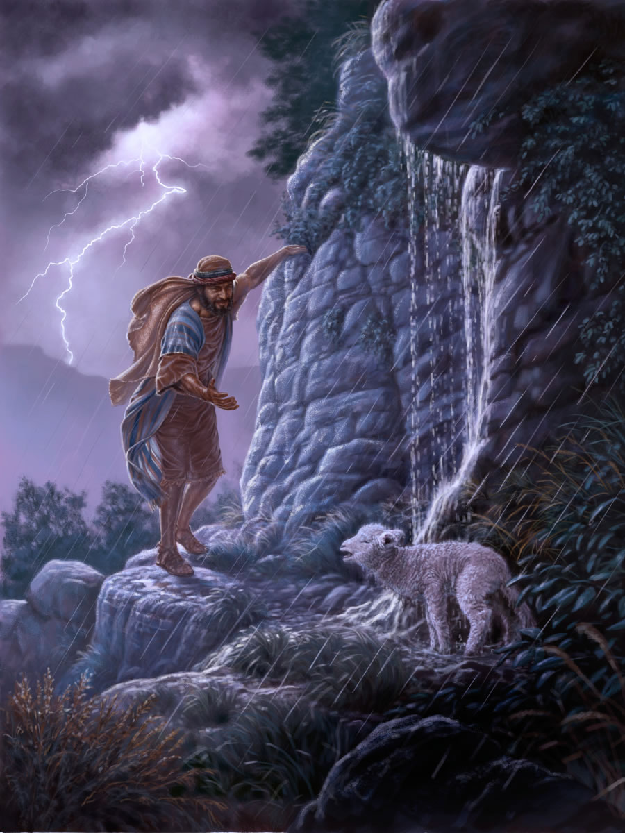 Olùṣọ́ àgùntàn wá àgùntàn kan tó ti sọnù rí ní alé tí ìjì ń jà