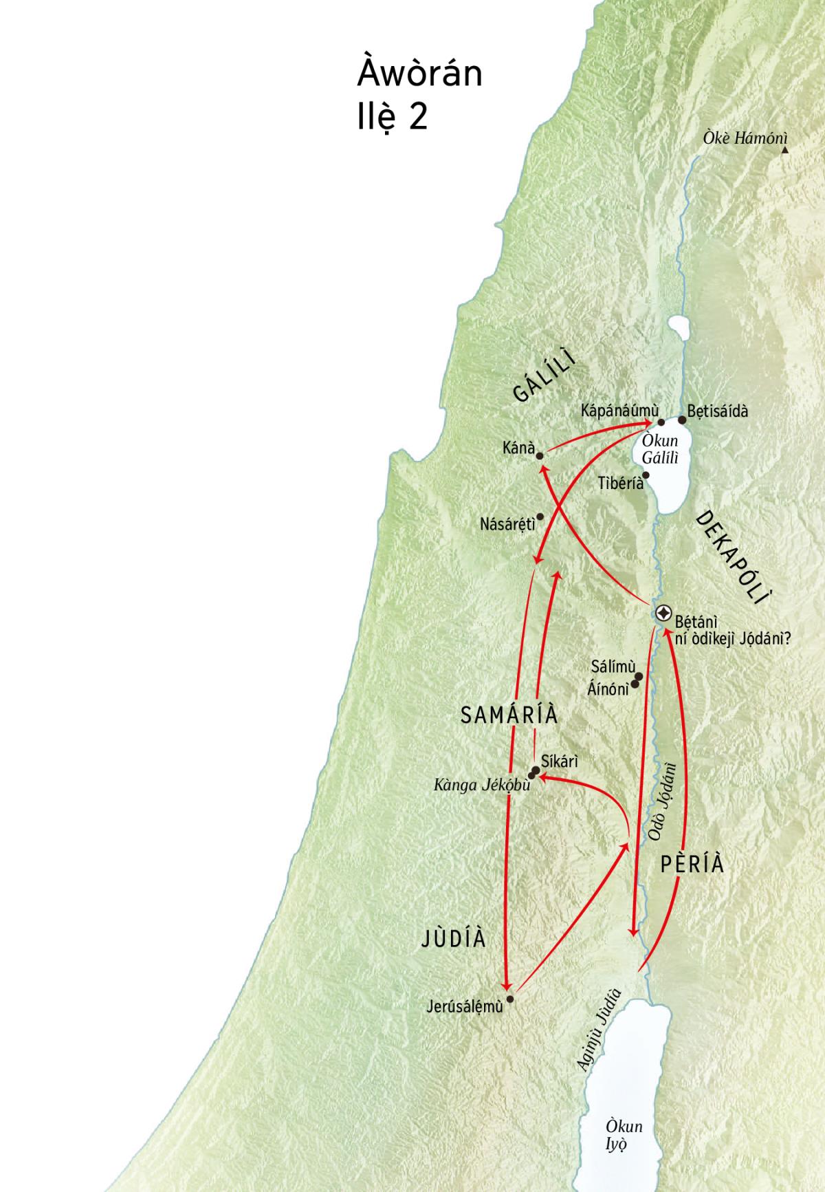 Àwòrán ilẹ̀ àwọn ibi tí Jésù dé títí kan Odò Jọ́dánì àti Jùdíà