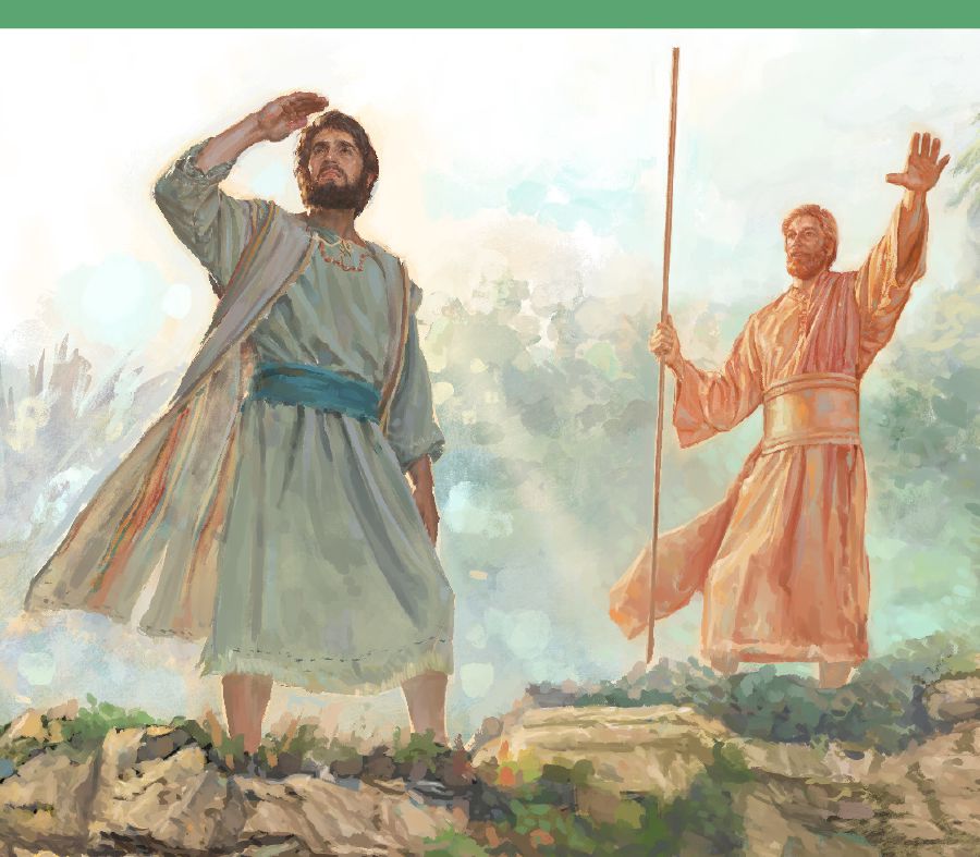 Ọkùnrin tó ní ìrísí bàbà ń fi ilẹ̀ táwọn èèyàn Ọlọ́run máa jogún han Ìsíkíẹ́lì.